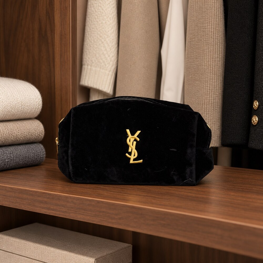 Yves Saint Laurent Black Velvet Makeup Bag | Plush Velvet Finish